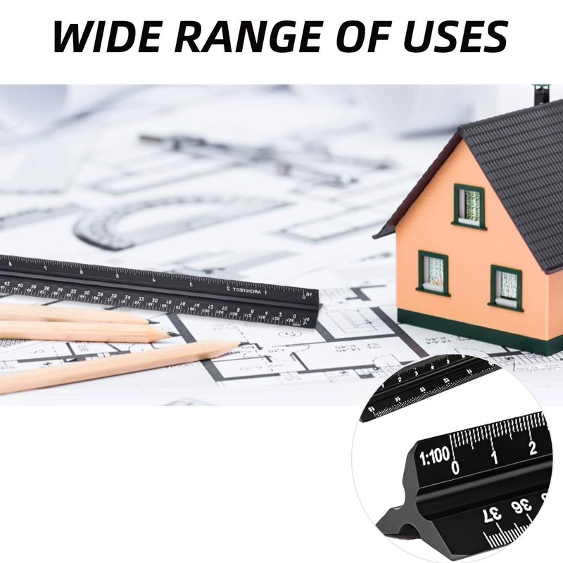 Architectural Scale Ruler – 12-Inch Aluminum Triangular Drafting Ruler for