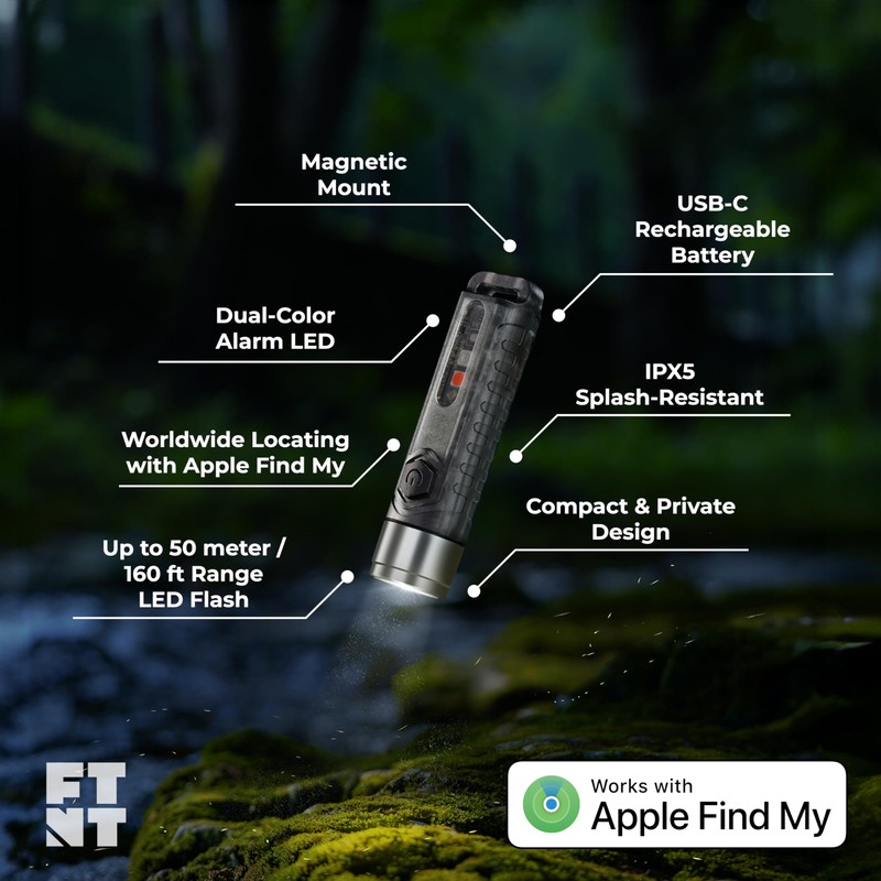 FlashFinder Key Finder, Find My Compatible, 2-in-1 Keychain Flashlight +