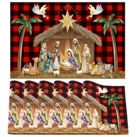 Christmas Placemats Set of 6, Merry Christmas Nativity Table Mats Kitchen Mat for Dining Table, Washable Linen Xmas Holy Night Dining Place Mat Table Decoration for Holiday Decor, 12 x 18inch