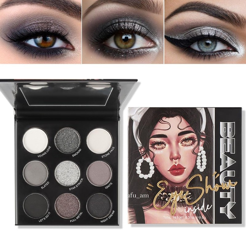 FangTangDI 9 Color Smoky Eyeshadow Palette with Mirror, Matte &