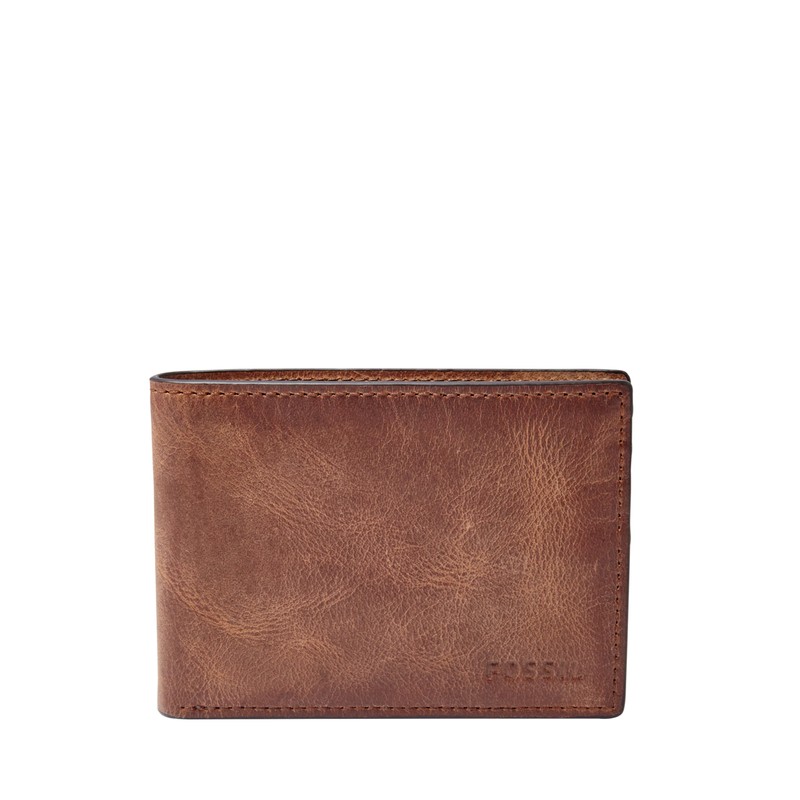 Fossil Men's Derrick Leather Slim Minimalist Bifold Front Pocket Wallet,
