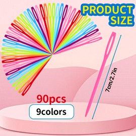 90 PCS Colorful Plastic Sewing Needles - 2.7inch/7 cm Plastic Yarn Needles for Kids, Large Eye Sewing Crochet Needle, Large-Eye Blunt Tips for Crochet, Weaving & Plastics Canvas
