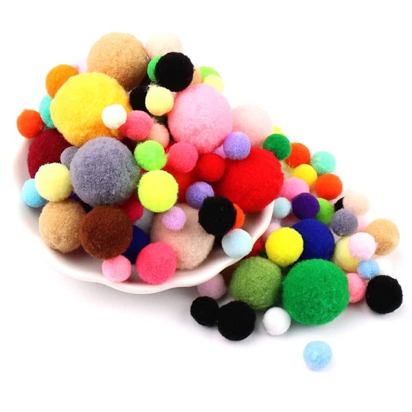 Duories 135 Colourful Pompoms for Crafts, 10-30 mm Mini Pompoms Balls Small Pompoms Balls, Fluffy Colourful Pom Pom Decoration Pompom Plush Balls Craft Accessories for Sewing Decoration DIY Crafts