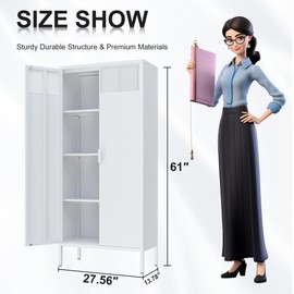 Chshin Metal Storage Cabinet,Metal Locker Storage Cabinets,61"" Steel File Cabinets with Adjustable Shelves,Kitchen Pantry Storage Cabinet for Bedroom/Dining/Home/Office/Basement (White), GOKM08