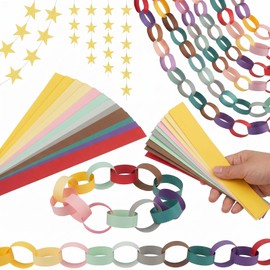 ABOAT Pastel Paper Chain Garland Kit & Mirror Star Garland, 800 Pre-Cut Strips with Double Sided Tape, Multicolor Pastel Craft Paper for Fancy Nancy, Birthday, Wedding & Festival Decor, 3x8.27 Inches