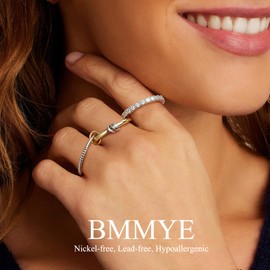BMMYE Silver Gold Plated Rings for Women Stackable Rings for Women Non Tarnish Cubic Zirconia Ring Size 8