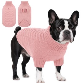 Dog Sweaters for Medium Dogs Classic Turtleneck Dog Christmas Sweater Thick Warm Pullover Female Puppy Pet Stretch Knitwear Fall Winter Clothes with Leash Hole(Pink, M)