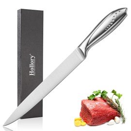 Hollory 8 Inch Slicing Knife, German High Carbon Stainless-Steel Blade and Full Tang Handle, Super Sharp Slicer Knife for Carving Slicing Cutting of Meat Vegetables and Fruits-Silver