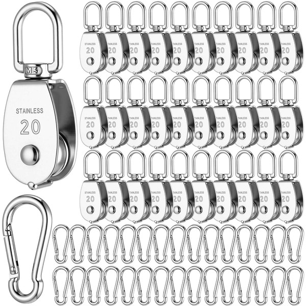 Ferraycle 30 Pcs Single Pulley Block System 304 Stainless Steel