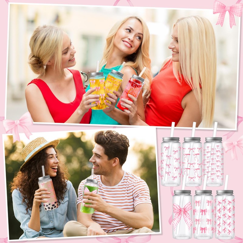 Skylety 30 Pcs Coquette Bow Aesthetic Cup Plastic Tumbler with