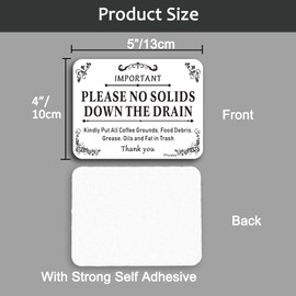Phyabe 4 PCS Please No Solids Down The Drain Sign, 5” x 4” Thick Acrylic Self-Adhesive Sign, Ideal for Restaurants, Bars, Hotels, and Airbnb, Easy to Install（White）