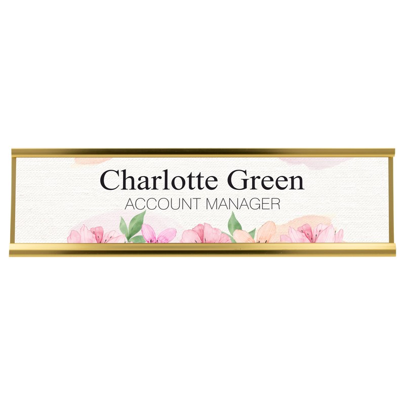 Badgemaster Pink Floral Print with Black Text Desk Plaque Name
