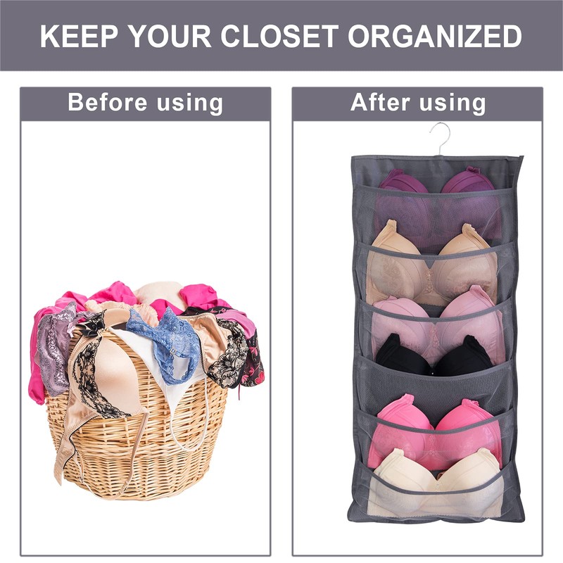 Ymemok Hanging Mesh Pockets Dual-Sided Closet Organizer for Underwear,Bra,Socks,Accessories with