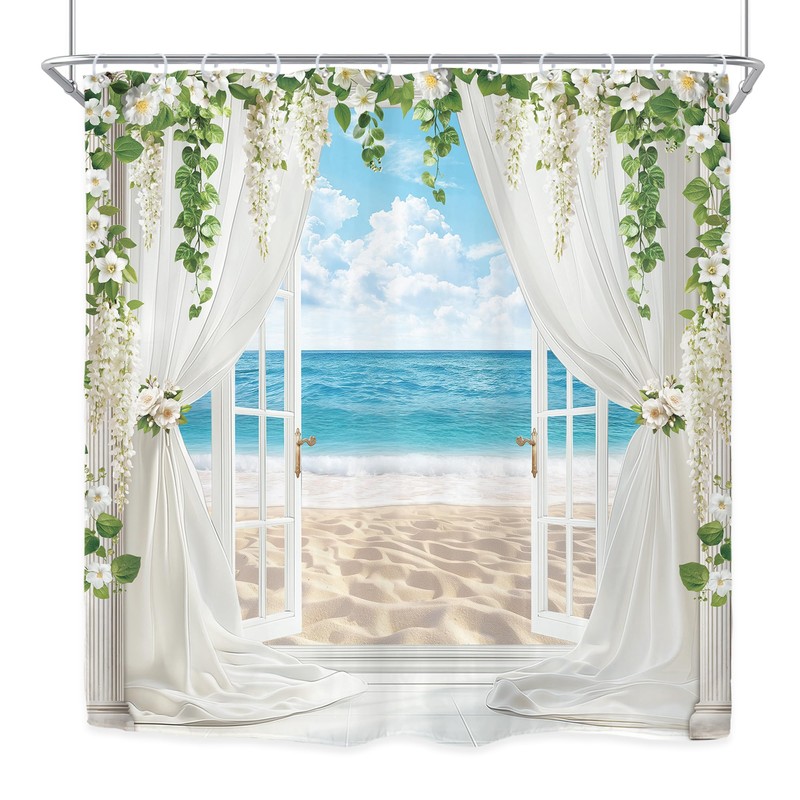 Ocean Beach Coastal Blue Sea Summer Hawaiian Bathroom Shower Curtain