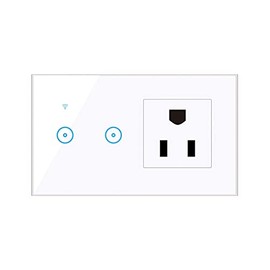 Mingzhe Toma de pared inteligente Wi-Fi de 95-250 V con interruptor de luz táctil de 1 unidad Control remoto de aplicación Smart Life, control de voz, control táctil con toma