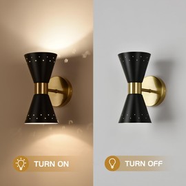 Merbotin Black Wall Sconces Set of 2, Mid Century Modern Sconce Wall Lighting, E12 Base Indoor Wall Sconce, Wall Mount Lights, Hardwired Wall Lamp for Bathroom, Vanity, Bedroom, Living Room, Staircase