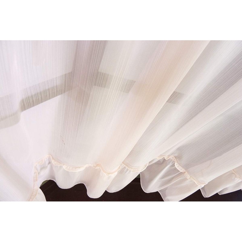 Straight lace curtain for bay window pinstripe pastel orange width