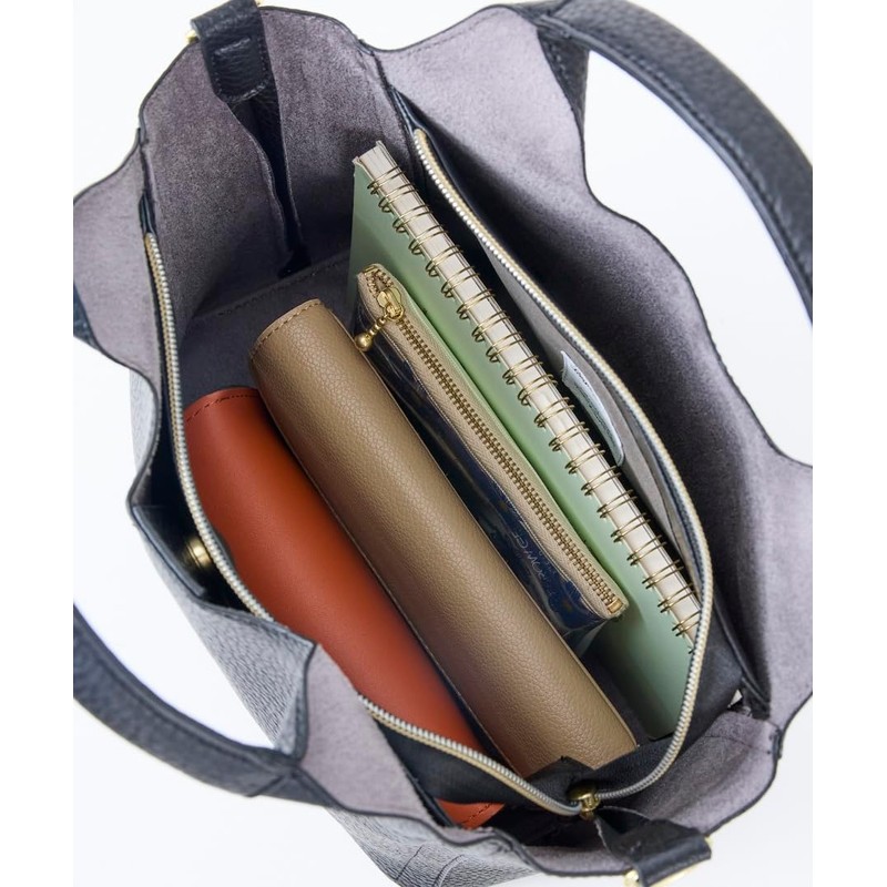 Retro Textured Tote Bag A5 Lightweight 2-Way 3-Compartment Specification, BK,