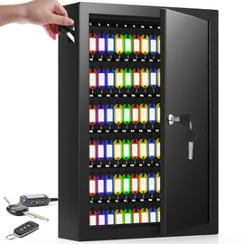 Nebakne 125 Position Key Cabinet Wall Mount with Anti-Theft Deposit Key Slot, Key Box Organizer with Key Hooks & 125 Tags Key Labels, Key Safe for Hotels & Office & Companies & Car Dealerships