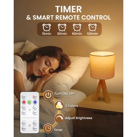 BrightArk Cordless Tripod Table Lamp with E26 Rechargeable Led Light Bulb, 3 Colors Dimmable Desk Lamp with Timer, Small Wooden Bedside Lamp, Nightstand Lamp for Bedroom, Living Room