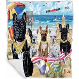 Doggie of the Day French Bulldogs - Pet Friendly Beach Family - Soft Blanket for Dog Lovers - Fleece, Sherpa & Tasseled Woven Durable Throw Blanket for Bed, 60x80 Fleece BLNKTB54875