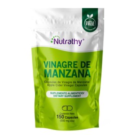 Nutrathy Vinagre de Manzana Premium 150 Cápsulas 100% Natural. 550mg. 75 Porciones por Envase, Bottle Free, Vcaps Cápsulas Veganas, Sugar Free.