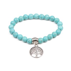SBI Jewelry Family Tree Turquoise Bracelet for Women Beaded Friendship Stretch Stackable Wrap Silver Tree of Life Anniversary Birthday