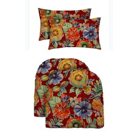 RSH DECOR: Tufted U-Shapes & Lumbars 2 of Each | 19” x 19” & 20" x 12" | Water-Resistant Spun Fabric | Outdoor Wicker Cushions & Support Pillows for Patio Furniture | Colsen Berry