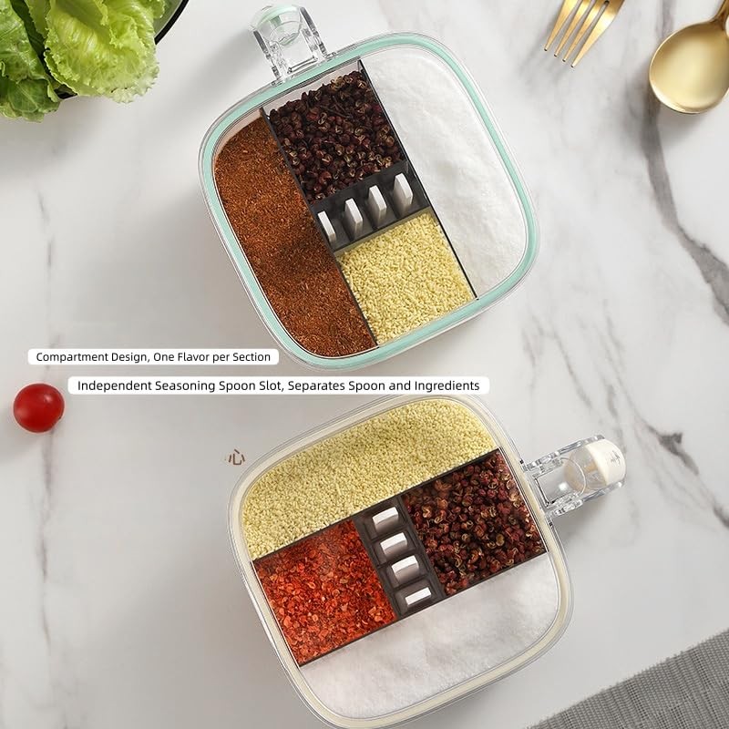 4 in 1 Compartment Seasoning Containers Set, Condiment Storage with