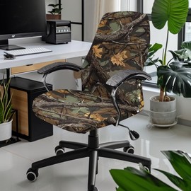 Wanyint Camo Hunting Forest Branch Green Office Chair Cover Anti-dust Computer Chair Slipcover Comfort High Back Computer Chair Cover for Boss Rotating Chairs Machine Washable, L