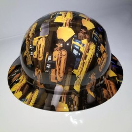 Pyramex NEW FULL BRIM Hard Hat custom hydro dipped in new Bulldozer CAT JOHN DEERE OSHA