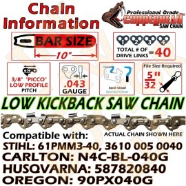 Rotary COPPERHEAD 10" BAR & SAW CHAIN KIT ECHO PPT PPF-225 POLE SAWS -3/8 LP .043 40 DL