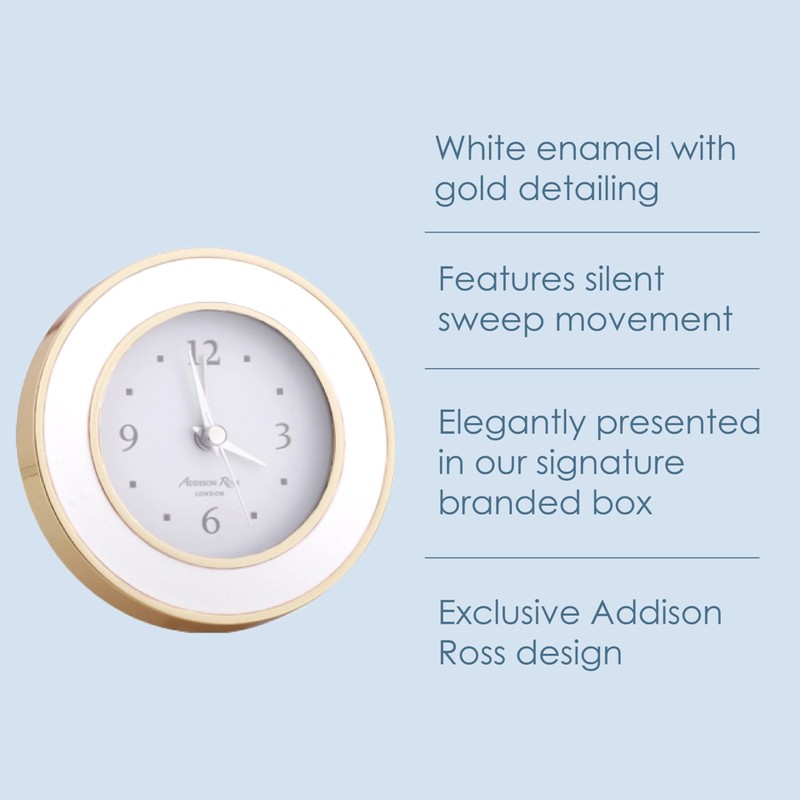 Addison Ross White and Gold Plated Silent Alarm Clock with