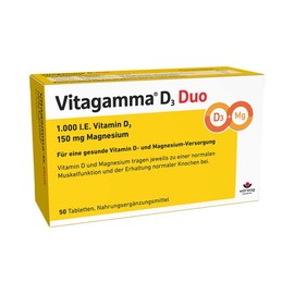 Vitagamma D3 Duo 1,000 IU with 150 mg magnesium: for a healthy vitamin D and magnesium supply, vitamin D contributes to the maintenance of normal muscles and bones, 50 tablets