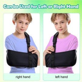 Fotgok Kids Arm Sling Shoulder Immobilizer for Left or Right Arm Comfortable Relief for Shoulder Elbow Injury Rotator Cuff Surgery Broken Wrist and Hand Adjustable Padded Straps Fit Boys and Girls (Black) (Large)