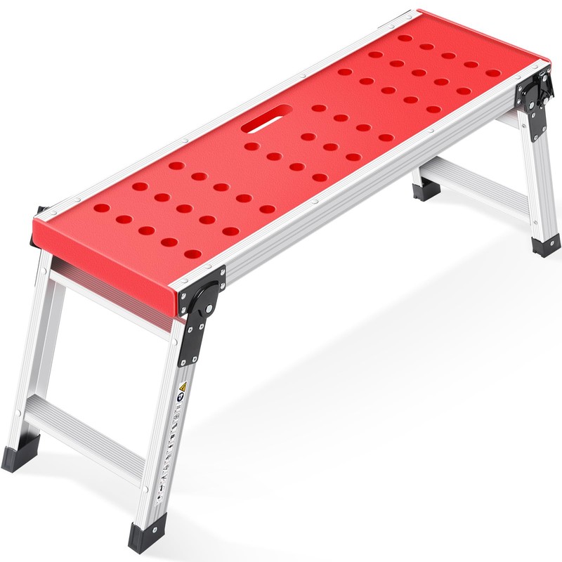 KINGRACK Folding Work Platform, Adjustable Step Ladder with Anti-Slip Feet