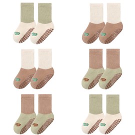 FedMois Pack of 6 Baby Toddler ABS Non-Slip Winter Socks Thick Thermal Socks Cotton, Dinosaurs