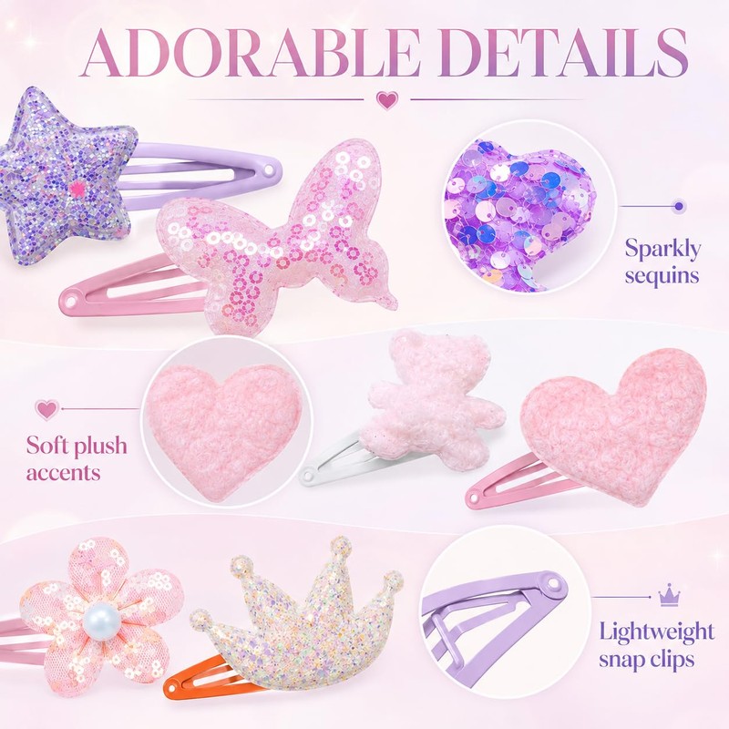 24 Pcs Cute Hair Clips for Women Girls, Glitter Multicolor