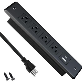MAZZGOFOR Recessed Power Bar with 20W Fast Charging USB C,Common USB-A Slot,4-AC Desk Outlet,6 ft Power Cord,Black
