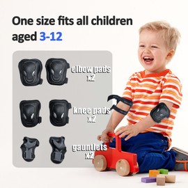 6 Piece Child Protective Gear Set, Child Protective Equipment, Knee Elbow Pads for Roller Skating, Skateboarding, Skating, Cycling (Black)
