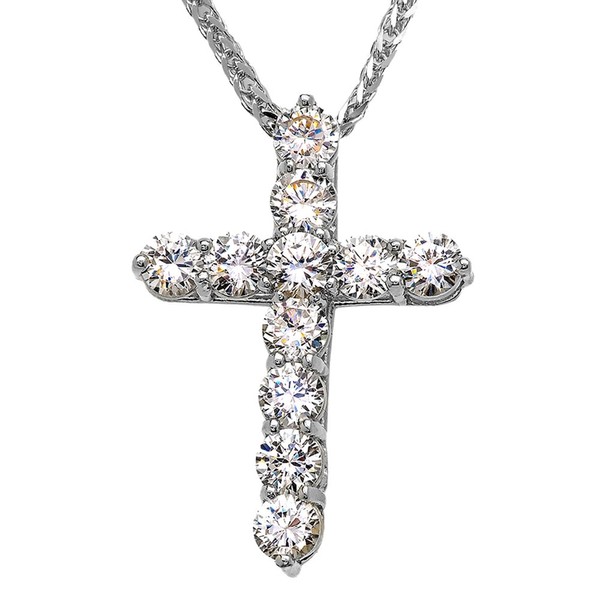 Elegant Sterling Silver 7 Carat Round Cubic Zirconia Cross Pendant