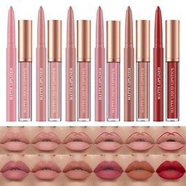 BestLand - Juego de 12 lápices labiales líquidos mate y delineadores de labios, kits de maquillaje de un solo paso, pigmento aterciopelado nude, a pru