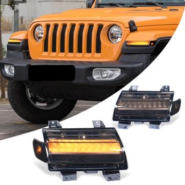 Archaic Side Marker Lights Assembly Compatible with Jeep Wrangler JL 2018-2025/Gladiator JT 2020-2025 w/Sequential Flashing Turn Signal,Smoked(Not Fit Halogan Version)