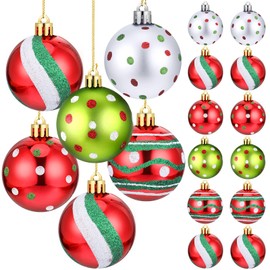 Beeveer 12 Pcs 2.4 Inch Christmas Ball Ornaments for Tree Glittering Elf Balls Swirl Candy Cane Peppermint Ornaments Plastic Red Green Christmas Ball Pendants Baubles for Xmas Party Decorations