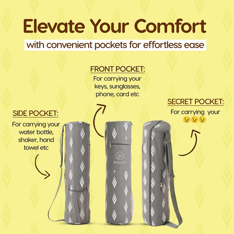 Classic Yoga Mat Bag Adjustable Shoulder Carry (Grey)