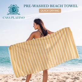 Casa Platino Oversized Beach Towel, Pre-Washed and Quick Dry Pool Towel, Lightweight and Sandless Design for All-Day Comfort, Great for Seaside Lounging or Vacation Packing – 39"x71" Mustard