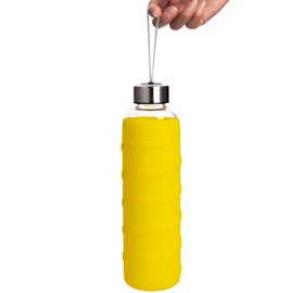 Ferexer Sports Glass Water Bottle with Silicone Sleeve 32 oz Yellow