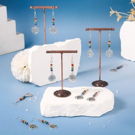 10Pairs Tree of Life Earrings Gemstone Beaded Long Drop Earrings Chakra Stone Dangle Earrings with Ear Nuts for Women