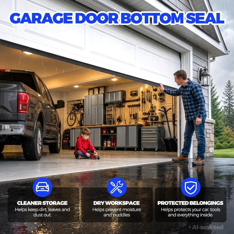 Holikme 16FT Garage Door Bottom Seal, Pre-drilled Track, Black Rubber