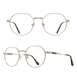 RB.Pilot Classic Round Polygon Reading Glasses for Men Women Light Blocking Computer Readers Spring Hinge Metal Frame